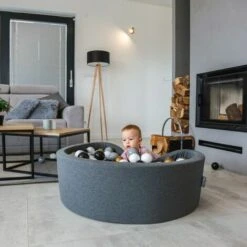 KiddyMoon Piscina Di Palline 120X30cm/300 Palline Grande Quadrato Per Bambini Fabbricato In EU, Grigio Scuro:Bianco/Grigio/Nero/Oro -Cameretta Per Bambini 33029773 5