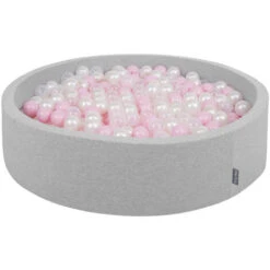 KiddyMoon Piscina Di Palline 120X30cm/300 Palline Colorate Grande Tondo Per Bambini, Fabbricato In EU, Grigioch:Rosa Chiaro/Perla/Trasparente