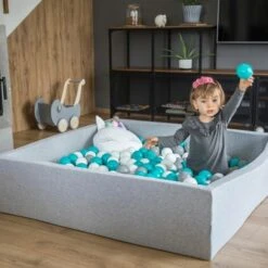 KiddyMoon Piscina Di Palline 120X30cm/200 Palline Grande Quadrato Per Bambini Fabbricato In EU, Grigio Chiaro:Bianco/Grigio -Cameretta Per Bambini 33029778 5