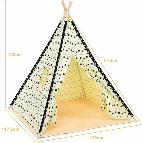 COSTWAY Tenda Da Gioco Indiana Per Bambini, Tenda Teepee Pieghevole Con Finestra, Capanna In Cotone Naturale Con Tappetino, Tenda Da Interno Ed Esterno Per Bambini 7 COSTWAY Tenda Da Gioco Indiana Per Bambini, Tenda Teepee Pieghevole Con Finestra, Capanna In Cotone Naturale Con Tappetino, Tenda Da Interno Ed Esterno Per Bambini - immagine 5