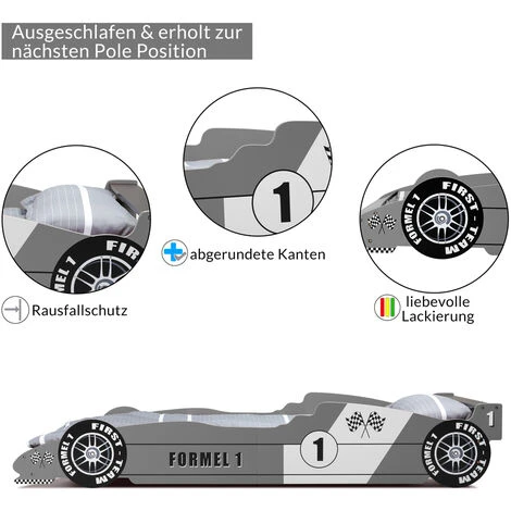 Letto Per Bambini Formula 1 Macchina Da Corsa 90x200cm Con Rete A Doghe Inclusa Argento Letti In Legno Per Bimbi 6 Letto Per Bambini Formula 1 Macchina Da Corsa 90x200cm Con Rete A Doghe Inclusa Argento Letti In Legno Per Bimbi - immagine 4