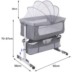 Culla Portatile Con Ruote E Piedini Antiscivolo, Letto A Castello, Con Materasso Rimovibile, Cintura Di Fissaggio, Cesto Portaoggetti (grigio) -Cameretta Per Bambini 35538535 3