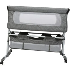 Culla Portatile Con Ruote E Piedini Antiscivolo, Letto A Castello, Con Materasso Rimovibile, Cintura Di Fissaggio, Cesto Portaoggetti (grigio) -Cameretta Per Bambini 35538535 4