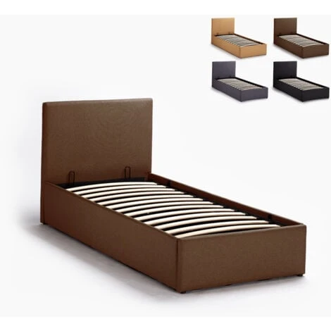 Letto Singolo 1 Piazza Con Rete E Contenitore 80x190 Basel Twin Marrone 4 Letto Singolo 1 Piazza Con Rete E Contenitore 80x190 Basel Twin Marrone - immagine 2