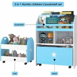 Homfa Set Di 2 Ripiani Portaoggetti Per Bambini Ripiano Con Cassetto 2 Scomparti 3 Scomparti Pensili Carrello Blu Bianco 60 X 30 X 86,5 Cm 49,5 X 30 X 44 Cm -Cameretta Per Bambini 36585850 4