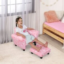 HOMCOM Poltroncina Imbottita Per Bambini Con Poggiapiedi Estraibile-Rosa -Cameretta Per Bambini 36606919 2