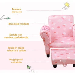 HOMCOM Poltroncina Imbottita Per Bambini Con Poggiapiedi Estraibile-Rosa -Cameretta Per Bambini 36606919 5