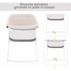 Lettino Da Viaggio Culla Neonato Per Nascita Culla Fianco Letto Con Funzione Dondolo, Imbottito Con Materassino Lavabile, Con Borsa Per Trasporto, Grigio, 94x56x70cm (Grigio) -Cameretta Per Bambini 37329725 3