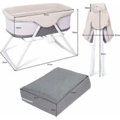 Lettino Da Viaggio Culla Neonato Per Nascita Culla Fianco Letto Con Funzione Dondolo, Imbottito Con Materassino Lavabile, Con Borsa Per Trasporto, Grigio, 94x56x70cm (Grigio) -Cameretta Per Bambini 37329725 4
