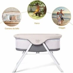 Lettino Da Viaggio Culla Neonato Per Nascita Culla Fianco Letto Con Funzione Dondolo, Imbottito Con Materassino Lavabile, Con Borsa Per Trasporto, Grigio, 94x56x70cm (Grigio) -Cameretta Per Bambini 37329725 5