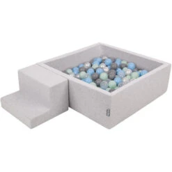 KiddyMoon Area Di Gioco In Schiuma Con Quadrato Piscina Di Palline (200 Palline) Per Bambini, Grigioch:Perla/Grigio/Trasparente/Azzurro/Menta
