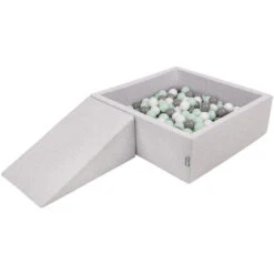 KiddyMoon Area Di Gioco In Schiuma Con Quadrato Piscina Di Palline (200 Palline) Per Bambini, Grigioch:Bianco/Grigio/Menta