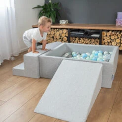 KiddyMoon Area Di Gioco In Schiuma Con Quadrato Piscina Di Palline (200 Palline) Per Bambini, Grigioch:Bianco/Grigio/Menta -Cameretta Per Bambini 39781532 5