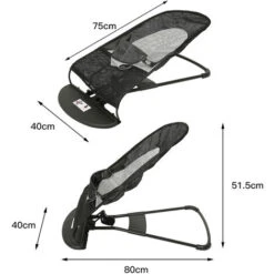 Sdraietta Altalena Baby Ninna Nanna Con Cintura Di Sicurezza Con Schienale Regolabile - Nera Adjustable -Cameretta Per Bambini 40390551 2