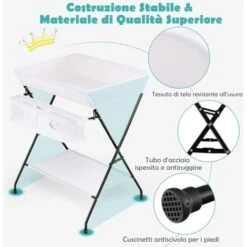COSTWAY Fasciatoio Pieghevole, Fasciatoio Portatile Da Viaggio, 80x67x103 Cm, Bagnetto Fasciatoio Neonato Con Organizer E Ripiano, 0-12 Mesi (Bianco) -Cameretta Per Bambini 40461296 3
