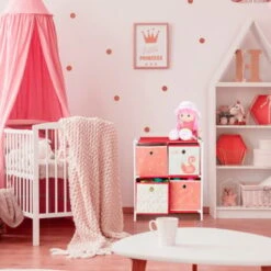 Relaxdays Scaffale Per Giocattoli Con 3 Scatole, Bambini Bambine Design Swan Princess HBT 89x27,5x30 Cm, Bianco/Rosso -Cameretta Per Bambini 40994566 3
