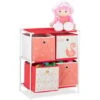 Relaxdays Scaffale Per Giocattoli Con 4 Scatole, Per Bambini Bambine Design Swan Princess HBT: 62x53x30 Cm, Bianco/Rosso -Cameretta Per Bambini 40994567 1