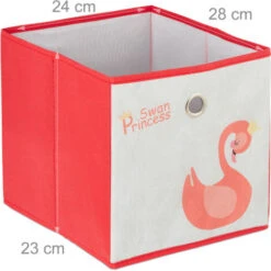 Relaxdays Scaffale Per Giocattoli Con 4 Scatole, Per Bambini Bambine Design Swan Princess HBT: 62x53x30 Cm, Bianco/Rosso -Cameretta Per Bambini 40994567 5
