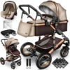 KIDUKU® 3 In 1 Passeggino Completo Trio - Marrone Passeggino Sistema Combinato Con Navicella Ovetto Seggiolino Auto Coprigambe Pneumatici In Gomma Dura Borsa Fasciatoio Parapioggia Tavolo Per Bambin -Cameretta Per Bambini 41586638 1