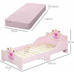 HOMCOM Letto Per Bambini Da 3-6 Anni In Legno - Rosa -Cameretta Per Bambini 41943838 3