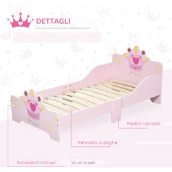 HOMCOM Letto Per Bambini Da 3-6 Anni In Legno - Rosa -Cameretta Per Bambini 41943838 4