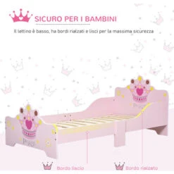HOMCOM Letto Per Bambini Da 3-6 Anni In Legno - Rosa -Cameretta Per Bambini 41943838 5