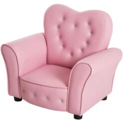 HOMCOM Poltroncina Per Bambini Imbottita, Poltrona Per Cameretta Con Rivestimento In PVC E Struttura In Legno, 59x41.5x49cm, Rosa