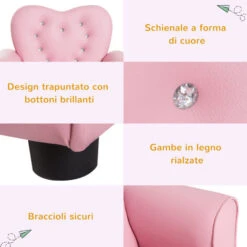 HOMCOM Poltroncina Per Bambini Imbottita, Poltrona Per Cameretta Con Rivestimento In PVC E Struttura In Legno, 59x41.5x49cm, Rosa 11 HOMCOM Poltroncina Per Bambini Imbottita, Poltrona Per Cameretta Con Rivestimento In PVC E Struttura In Legno, 59x41.5x49cm, Rosa -Cameretta Per Bambini 41949734 5