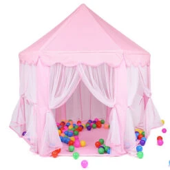 Tenda Da Gioco Per Bambini, Tenda Da Gioco, Con Rete, Tenda Da Interno Ed Esterno Del Castello Della Principessa, Per Un Massimo Di 3 Bambini, 140 X 120 X 135 Cm, Rosa -Cameretta Per Bambini 42188313 3