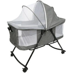 Culla Portatile Pieghevole Da Viaggio Con Zanzariera 0-2 Anni 60 Kg Grigio 106 92 55 Cm