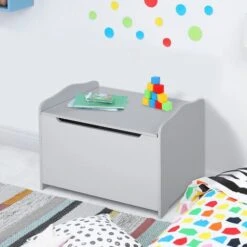 HOMCOM Cassapanca Contenitore Portagiochi In Legno - Grigio -Cameretta Per Bambini 42725438 4