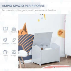 HOMCOM Cassapanca Contenitore Portagiochi In Legno - Grigio -Cameretta Per Bambini 42725438 5