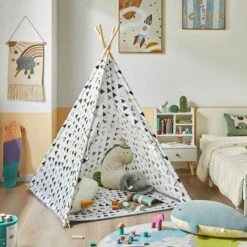 SoBuy Tenda Indiani Bambini Teepee Bambini Casette Bambini Tenda Per Bambini Casetta Da Giardino Per Bambini Modello Triangolo OSS03-A02 -Cameretta Per Bambini 42844498 5
