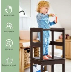 Sgabello Scala A 2 Gradini, Sgabello Per Bambini Con Barriera Di Protezione, Scaletta Con Buona Capacità Portante, Di Legno Di Pino, 36x40x90 Cm (Marrone) -Cameretta Per Bambini 43539061 5