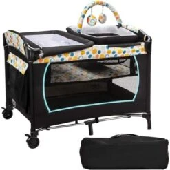 4 In 1 Culla Da Viaggio Lettino Per Neonati Box Portatile, Pieghevole Con Ruote E Materassino, Borsa Di Trasporto E Giochi Inclusi, Blu