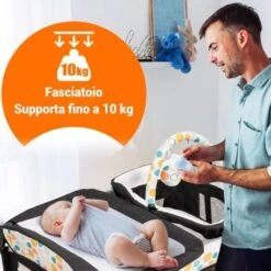 4 In 1 Culla Da Viaggio Lettino Per Neonati Box Portatile, Pieghevole Con Ruote E Materassino, Borsa Di Trasporto E Giochi Inclusi, Blu -Cameretta Per Bambini 43905604 4