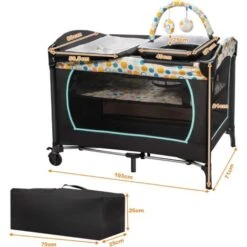4 In 1 Culla Da Viaggio Lettino Per Neonati Box Portatile, Pieghevole Con Ruote E Materassino, Borsa Di Trasporto E Giochi Inclusi, Blu -Cameretta Per Bambini 43905604 5