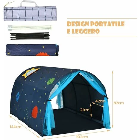 Tenda Da Gioco Per Bambini, Tenda Per Letto Con Borsa Di Trasporto, Casetta Per Bambini Portatile, Per Camera Da Letto Salone Giochi, 144 X 102 X 82 Cm (Blu) 6 Tenda Da Gioco Per Bambini, Tenda Per Letto Con Borsa Di Trasporto, Casetta Per Bambini Portatile, Per Camera Da Letto Salone Giochi, 144 X 102 X 82 Cm (Blu) - immagine 4