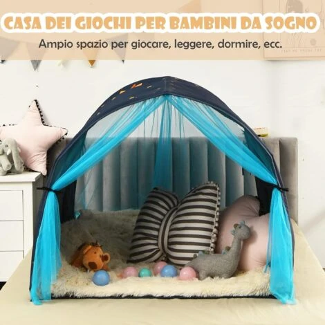 Tenda Da Gioco Per Bambini, Tenda Per Letto Con Borsa Di Trasporto, Casetta Per Bambini Portatile, Per Camera Da Letto Salone Giochi, 144 X 102 X 82 Cm (Blu) 7 Tenda Da Gioco Per Bambini, Tenda Per Letto Con Borsa Di Trasporto, Casetta Per Bambini Portatile, Per Camera Da Letto Salone Giochi, 144 X 102 X 82 Cm (Blu) - immagine 5