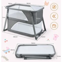 GOPLUS Culla Per Neonati 3 In 1, Trasportabile, Pieghevole, Lettino Da Campeggio, Grigio, Lacci Di Sicurezza, Culla Dondolo Con Materasso Removibile E Lavabile, 97,5x58x69,5 Cm 11 GOPLUS Culla Per Neonati 3 In 1, Trasportabile, Pieghevole, Lettino Da Campeggio, Grigio, Lacci Di Sicurezza, Culla Dondolo Con Materasso Removibile E Lavabile, 97,5x58x69,5 Cm -Cameretta Per Bambini 48590221 5