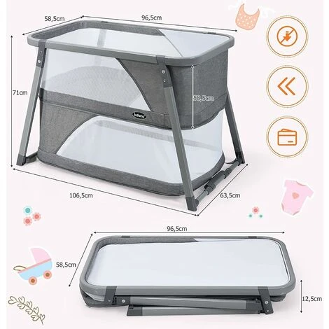 GOPLUS Culla Per Neonati 3 In 1, Trasportabile, Pieghevole, Lettino Da Campeggio, Grigio, Lacci Di Sicurezza, Culla Dondolo Con Materasso Removibile E Lavabile, 97,5x58x69,5 Cm 7 GOPLUS Culla Per Neonati 3 In 1, Trasportabile, Pieghevole, Lettino Da Campeggio, Grigio, Lacci Di Sicurezza, Culla Dondolo Con Materasso Removibile E Lavabile, 97,5x58x69,5 Cm - immagine 5