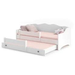 Dmora Letto Singolo Per Bambini, Divano Letto Con Secondo Lettino Estraibile, Lettino Con Protezione Anticaduta, Cm 164x88h70, Colore Bianco E Grigio, Con Imballo Rinforzato -Cameretta Per Bambini 48736375 2