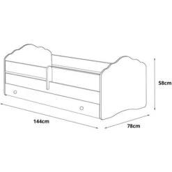 Dmora Letto Singolo Per Bambini, Lettino Con Cassettone E Protezione Anticaduta E Testiera A Nuvola, Cm 144x78h58, Colore Bianco, Con Imballo Rinforzato -Cameretta Per Bambini 48736415 3