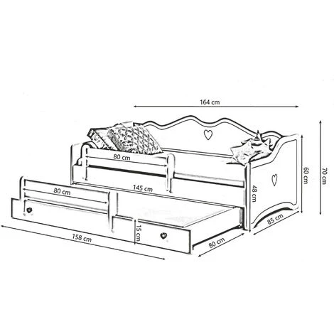 Dmora Letto Singolo Per Bambini, Divano Letto Con Secondo Lettino Estraibile, Lettino Con Decorazione E Protezione Anticaduta, Cm 164x88h70, Colore Bianco E Grigio, Con Imballo Rinforzato 5 Dmora Letto Singolo Per Bambini, Divano Letto Con Secondo Lettino Estraibile, Lettino Con Decorazione E Protezione Anticaduta, Cm 164x88h70, Colore Bianco E Grigio, Con Imballo Rinforzato - immagine 3