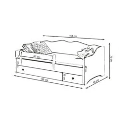 Dmora Letto Singolo Per Bambini, Lettino Con Cassettone E Protezione Anticaduta Per Cameretta, Cm 164x85h70, Colore Bianco E Rosa, Con Imballo Rinforzato -Cameretta Per Bambini 48736843 3