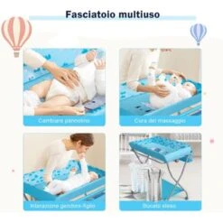 COSTWAY Fasciatoio Pieghevole Per Vaschetta Bagnetto Bambini, Bagnetto Volare Neonati, Cambio Pannolini Multifunzionale, Portata Massima 25 Kg (Blu) -Cameretta Per Bambini 49150829 3