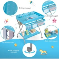 COSTWAY Fasciatoio Pieghevole Per Vaschetta Bagnetto Bambini, Bagnetto Volare Neonati, Cambio Pannolini Multifunzionale, Portata Massima 25 Kg (Blu) -Cameretta Per Bambini 49150829 4