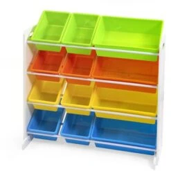 Scaffale In Legno 4 Piani Con 12 Cestoni Porta Giocattoli -Cameretta Per Bambini 49931063 3