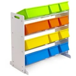 Scaffale In Legno 4 Piani Con 12 Cestoni Porta Giocattoli -Cameretta Per Bambini 49931063 4