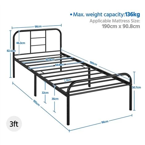 Yaheetech Struttura Letto A Doghe In Ferro Battuto Per Camera Da Letto Ospiti Hotel Soggiorno Stile Rustico Nera 90 X 190 Cm 7 Yaheetech Struttura Letto A Doghe In Ferro Battuto Per Camera Da Letto Ospiti Hotel Soggiorno Stile Rustico Nera 90 X 190 Cm - immagine 5